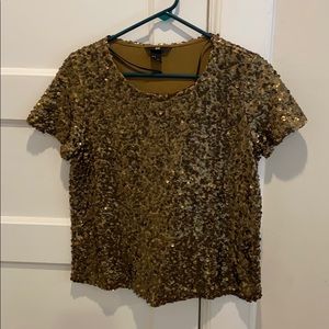 H&M gold sequin short sleeve top, never worn, S